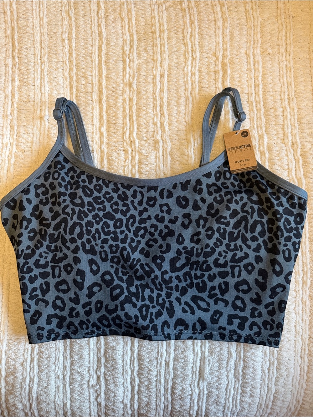 PINK Active Leopard Print Crop Sports Bra in Charcoal
